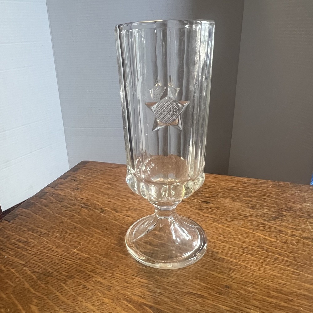 Centennial Star Glass 1776 ~ 1876 Antique Rare USA Clear Footed 7” Ale Pilsner